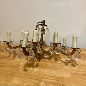 Vintage Made in Spain Cast Metal Crystal Chandelier 10 Light Hollywood Regency